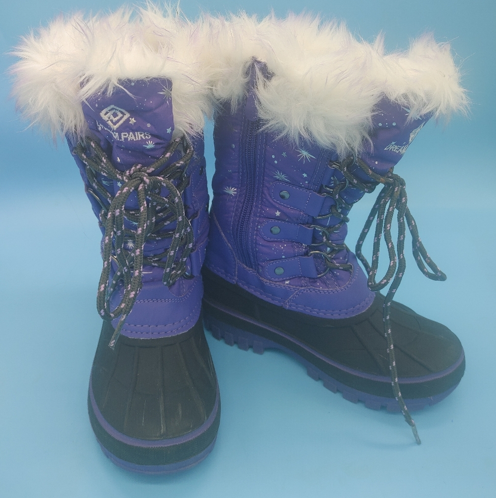 Dream Pairs Winter Boots Waterproof Sz 12 Purple Stars Cosmic Zip Lace Furry 